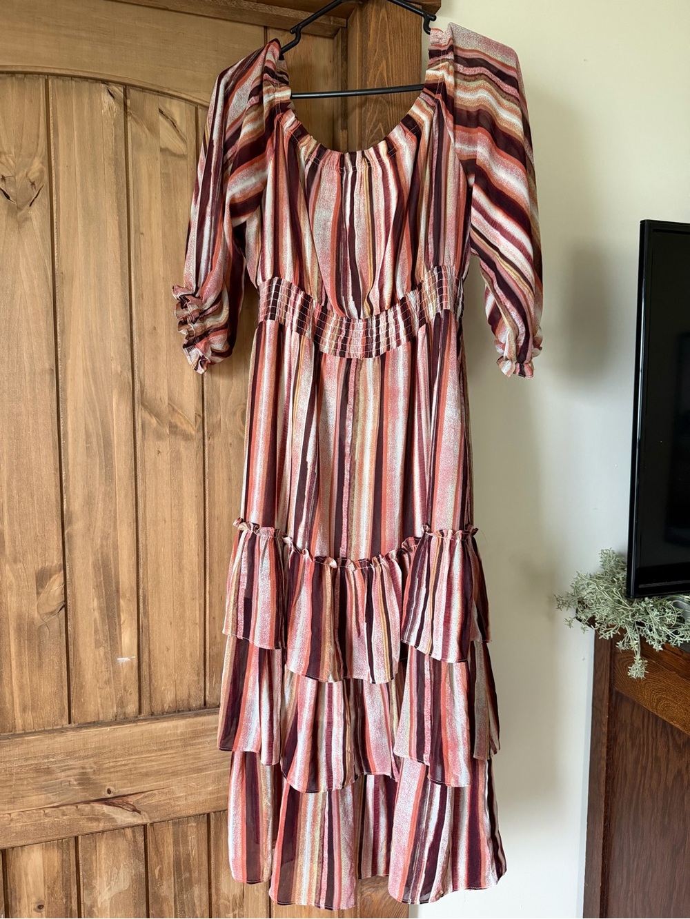 Striped Rust Multi Tiered Midi Dress